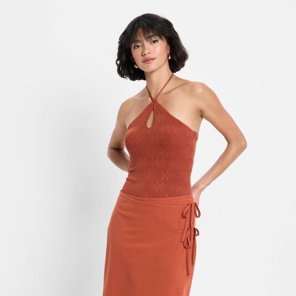 22 Women's Halter Sweater Bodysuit - Future Collective Rust XS